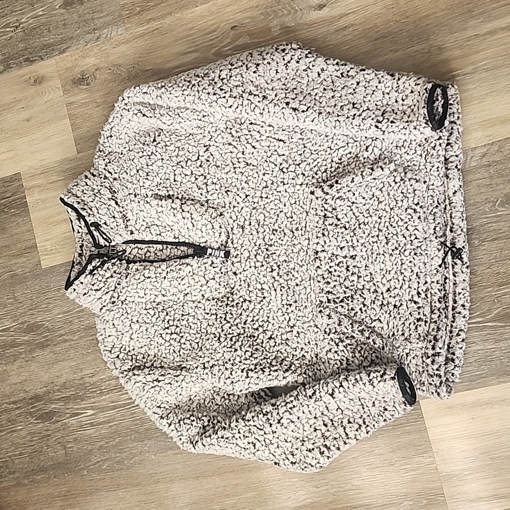 PINK white and black sz xs sherpa pullover